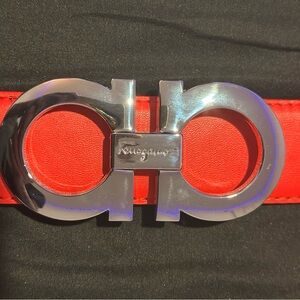 Salvatore Ferragamo Red Belt with Silver Buckle